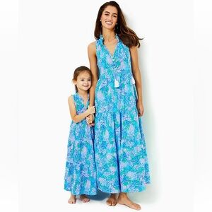 Lilly Pulitzer Malone Cotton Maxi Dress - Las Olas Aqua Strong Current Sea NWT